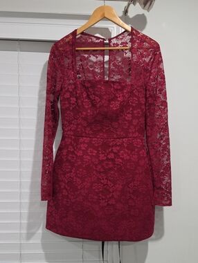 Club L London Burgundy Lace Long-Sleeve Dress